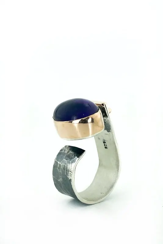 Новый дизайн натуральный аметист камень ручной работы серебряное кольцо|Кольца|