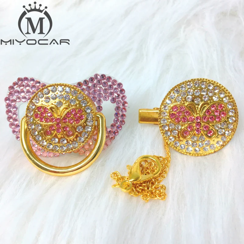 MIYOCAR Розовый Блестящий розовый бабочка горный хрусталь соска и зажим набор