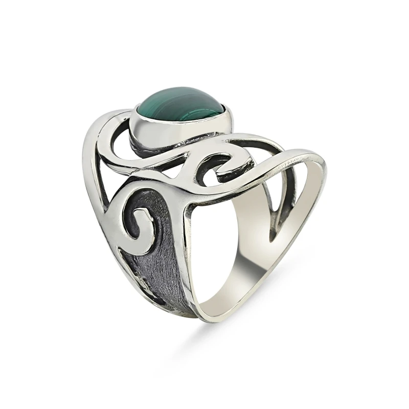 

Silver 925 Sterling Malachite Stone Handwork Ring