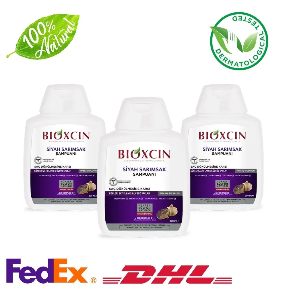 

3 Pieces Bioxcin Black Garlic Extract Anti Hair Loss Shampoo For All Hair Type, 10 fl oz - 300ml - Express Delivery
