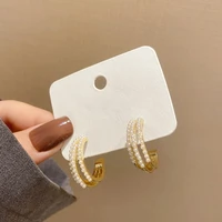 2022 new trendy korean pearl stud earrings for women c shaped simple butterfly flower zircon earring party fashion jewelry gift