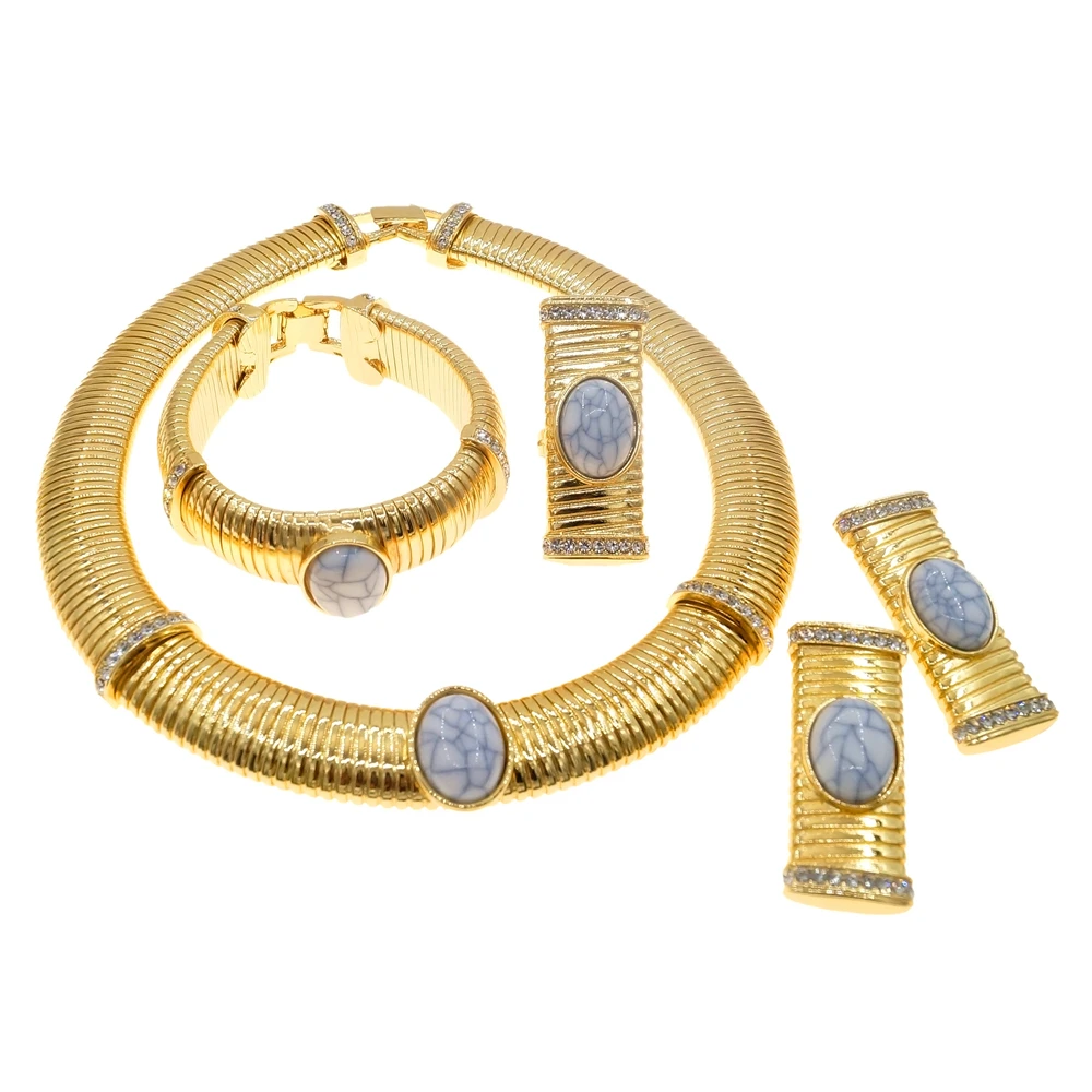 Ожерелье Серьги Ювелирный Комплект Простой женский ошейник классический дизайн браслет кольцо подарок H00133