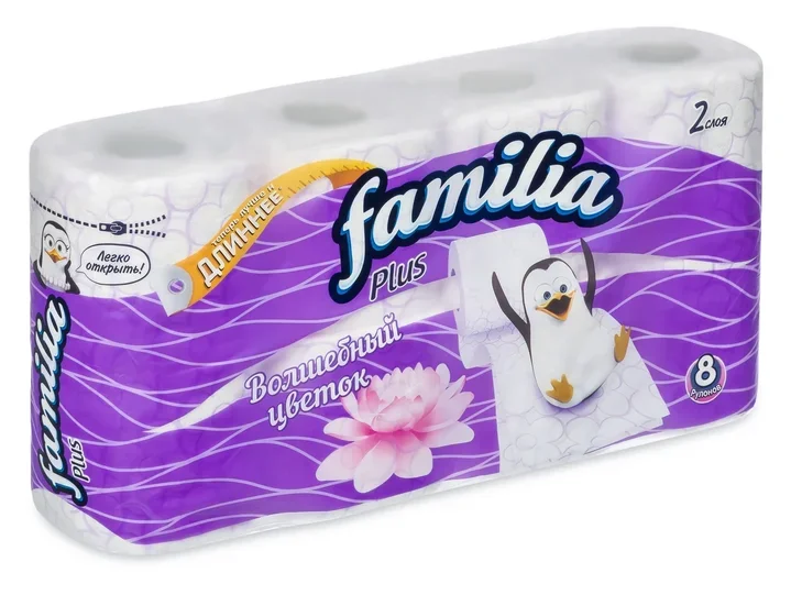 Туалетная бумага FAMILIA PLUS Волшебный цветок 2 слоя 8 рулонов | Красота и здоровье