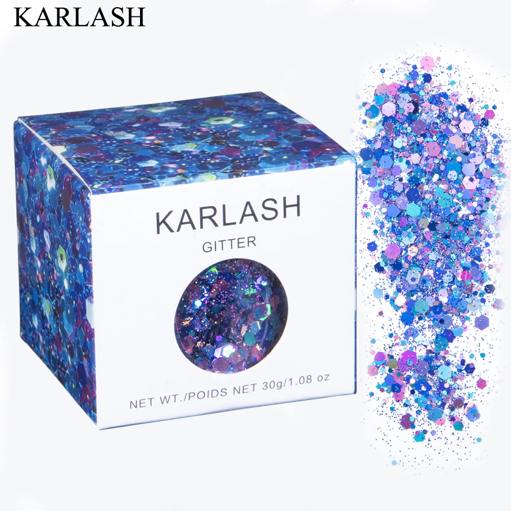 

KARLASH Sparkle Glitter Mix Nail Powder for Nails Art Decorations 30g Blue Color Fine Pigment Manicure Charm Dust Flakes New