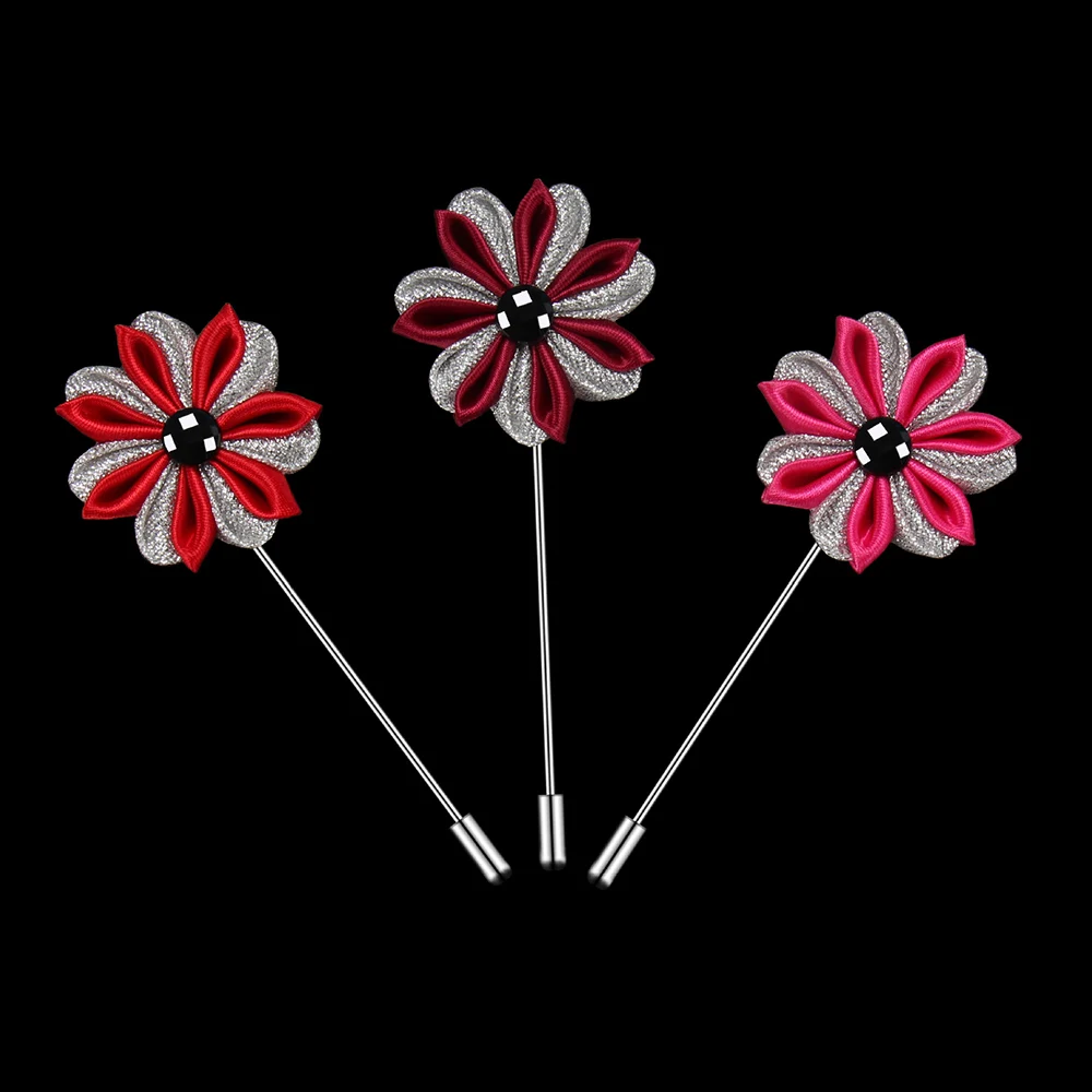 Two Tone Flower Lapel Pin Handmade Fabric Boutonniere Stick Brooch Pins for Men Suit Wedding Groom Tuxedo Corsage Accessories | Украшения и