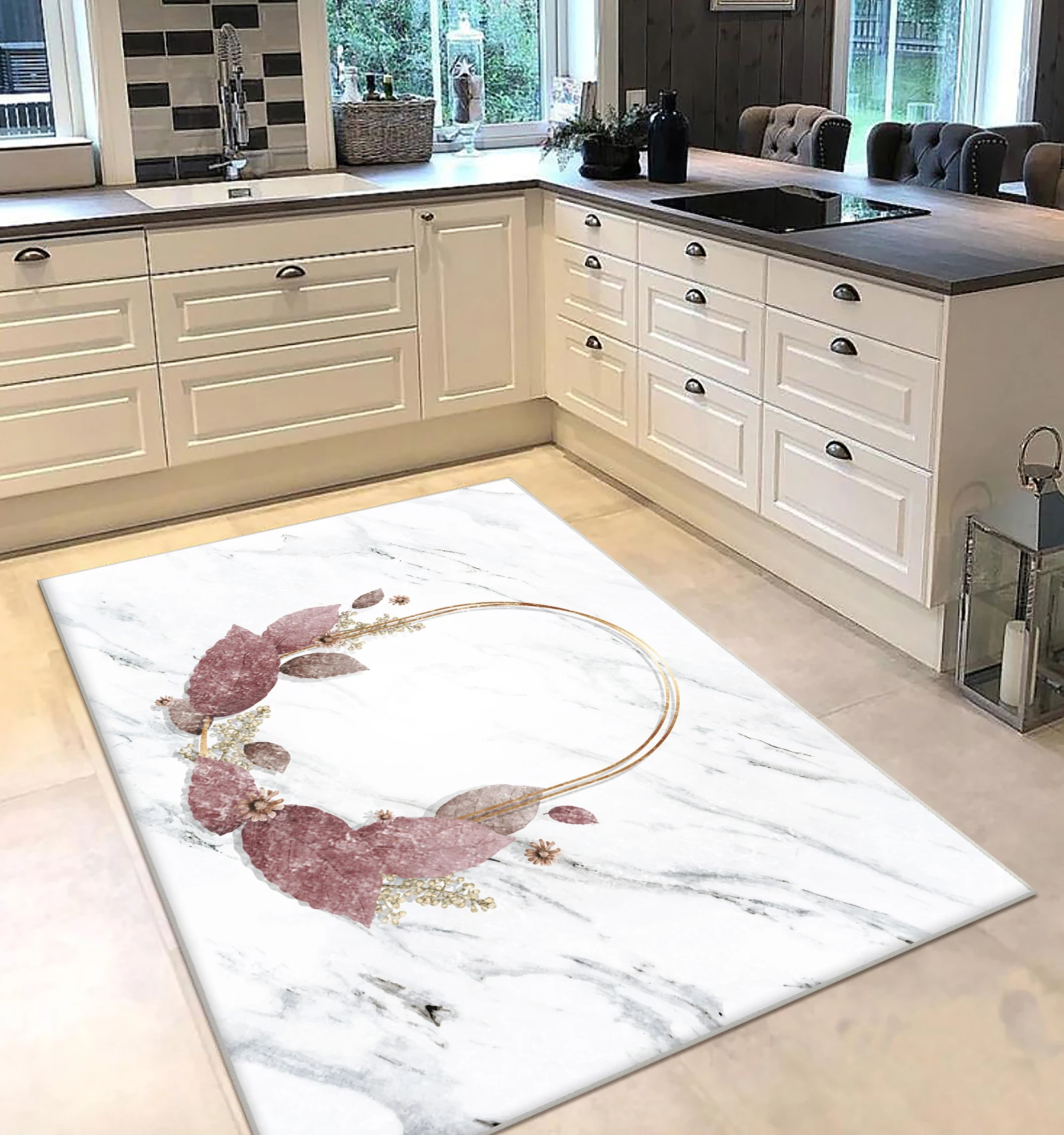 

white color flower leaf pattern kitchen rug modern carpet rug personalized gift free shipping kitchen utensils white runner