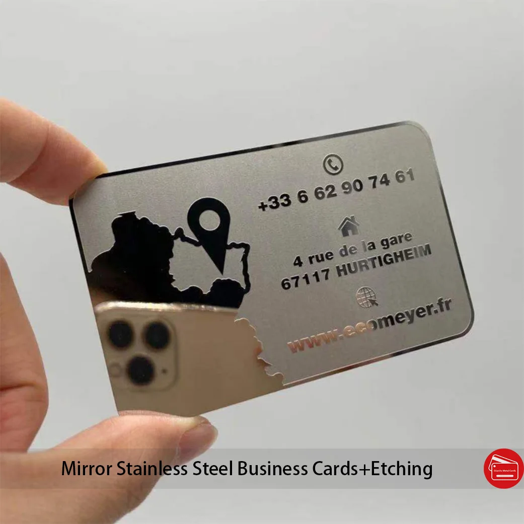 Заказная Роскошная зеркальная металлическая визитная карточка с