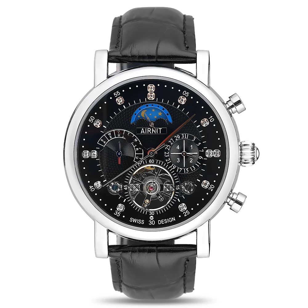 airrit brand hot selling waterproof mens watch skeleton flywheel mechanical watch free global shipping
