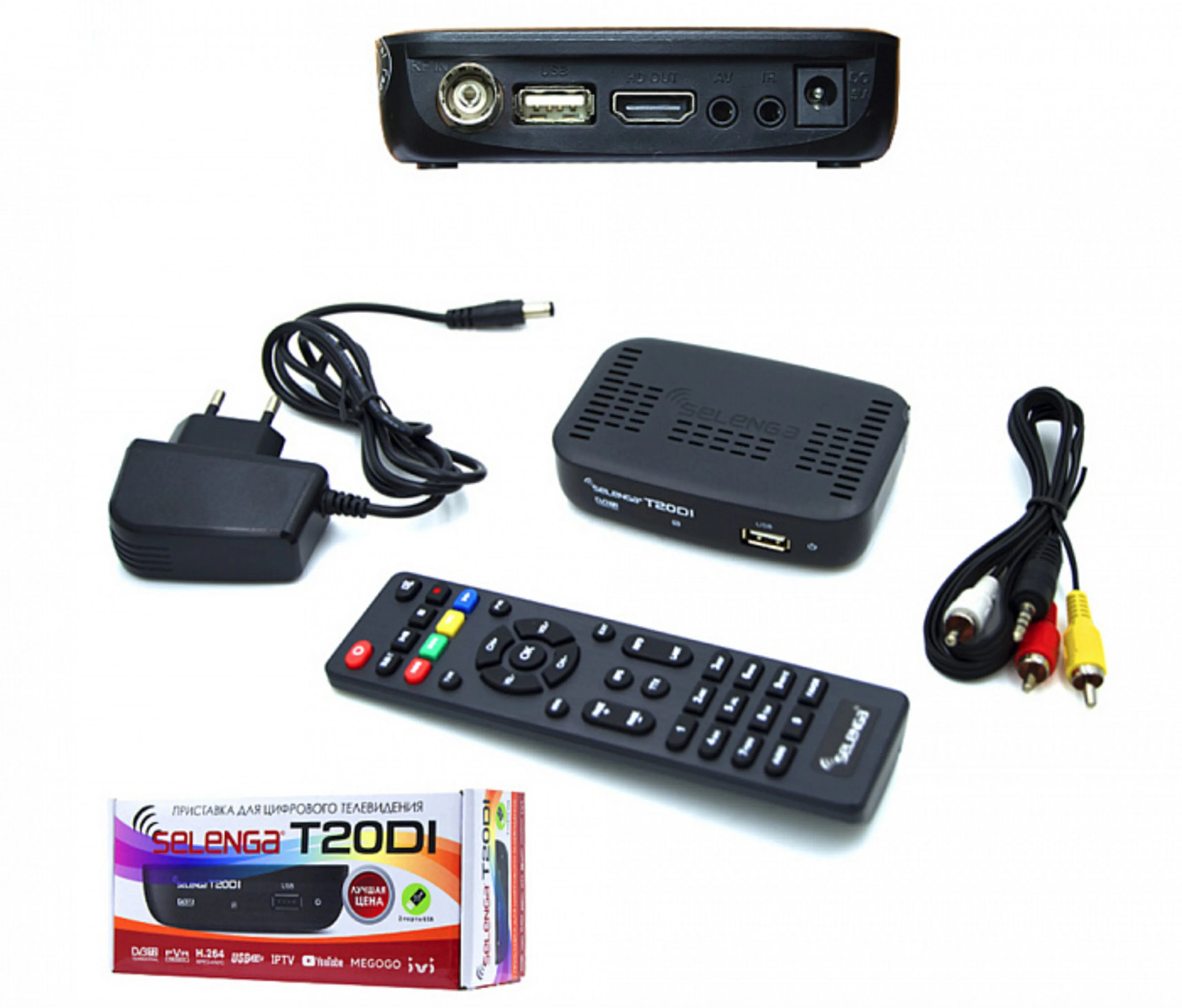 Эфирный цифровой ресивер Selenga T20 DI DVB-T DVB-T2 DVB-C IPTV YouTube Full HD HDMI AV Jack USBx2 IR Dolby Digital |