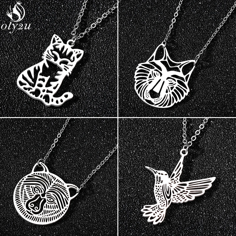 Женское колье с кулоном Oly2u в виде милого кота медведя колибри Золотая цепочка