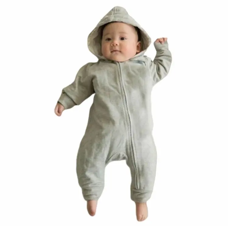 

Simple Zipper Hooded Long Sleeve Gray Jumpsuit