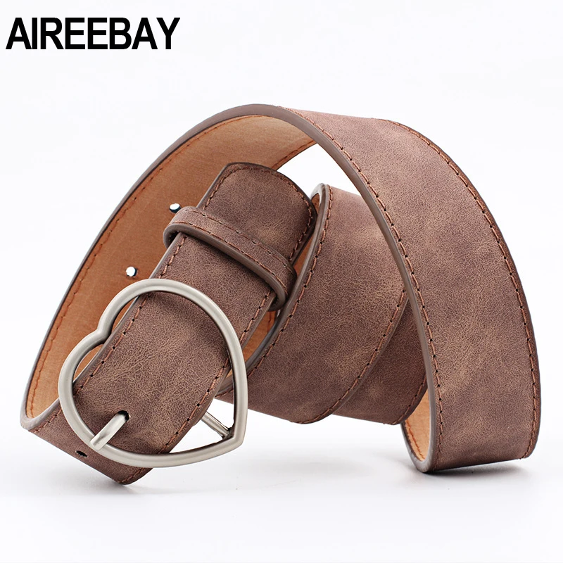 

Женский кожаный ремень AIREEBAY, регулируемый ремень из искусственной кожи с пряжкой в форме сердца, в Корейском стиле