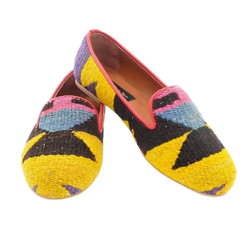 

Yellow Tribal Flat Shoes, Handcrafted Slip On Shoes, Ladies Vintage Shoes, Low Heel Casual Shoes, Custom Female Shoes
