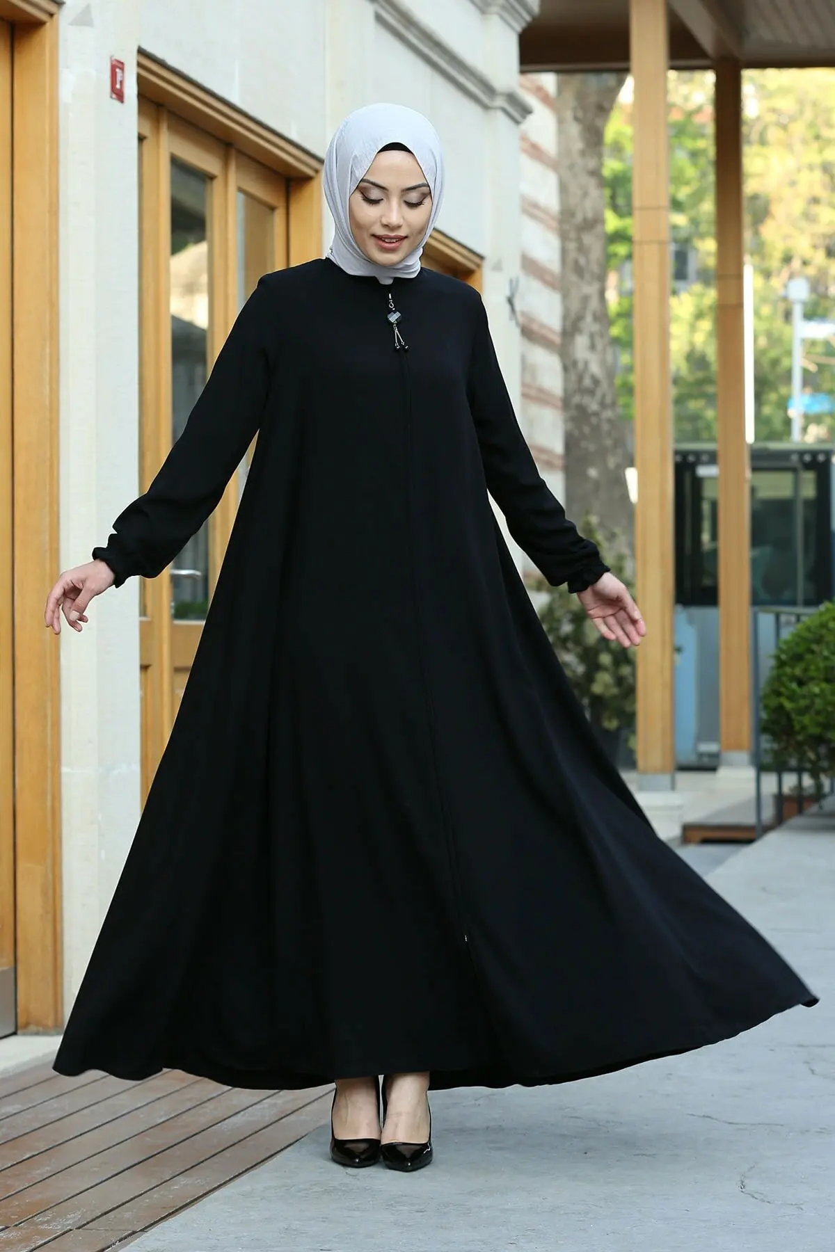 

Women's long ferace large size zipper stylish and comfortable long ferace large size and daily use, convenient Muslim fashion Islamic clothing