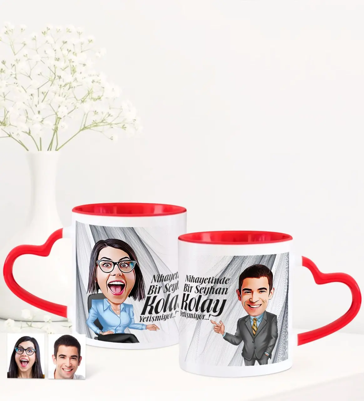 

Personalized Dual Nihayetinde Caricature Of Heart Mug Set Personalized Gift Design Special Occasions Reliable Dear Spouse gift