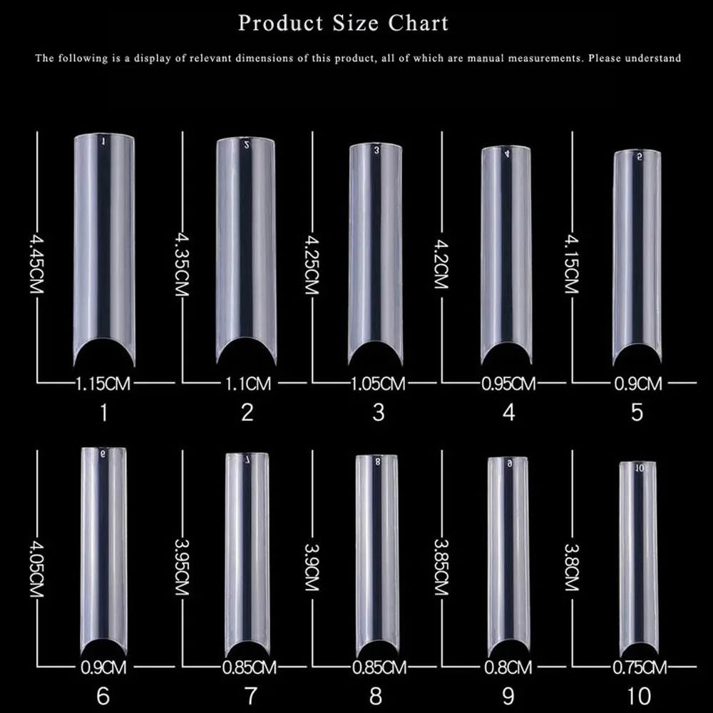 

200 pcs/Box XXL Extra Long Nail Tips Transparent/Natural C Curve Half Cover 10 Size French False Finger Nails Manicure Tools H-9