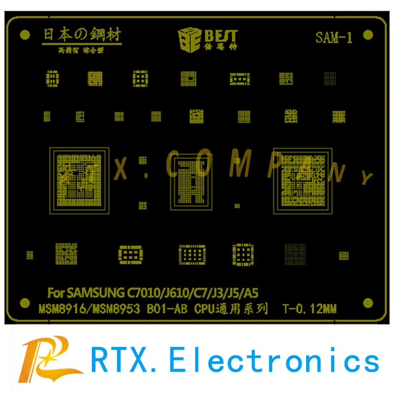 Паяльный трафарет для Samsung C7010 J610 C7 J3 J5 A5 A9 C9 A520 A310 A7 A3 S5 J7 S6 NOTE5 S7 + S8 NOTE8 CPU MSM8996 |