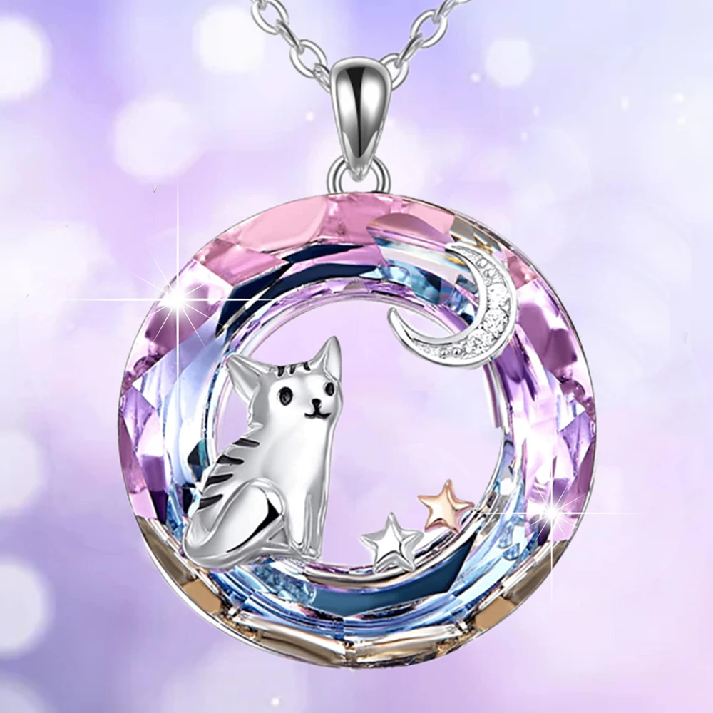 Винтажные круглые украшения в виде кошки с кристаллами для женщин ювелирные