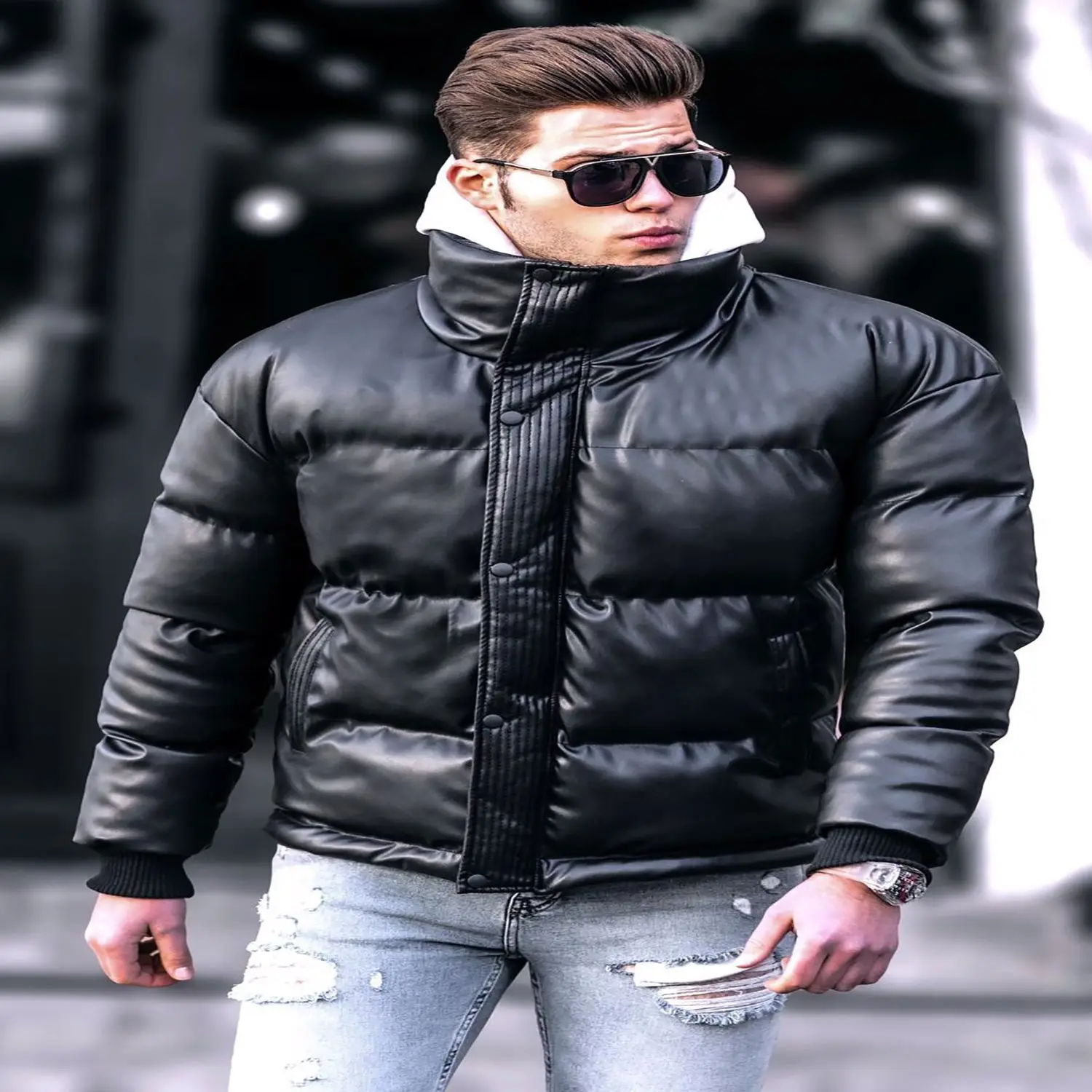 Black Inflatable Coat Male all season Ultra lightweight Packable down jacket water and wind resistant breathable jacket large size Men's