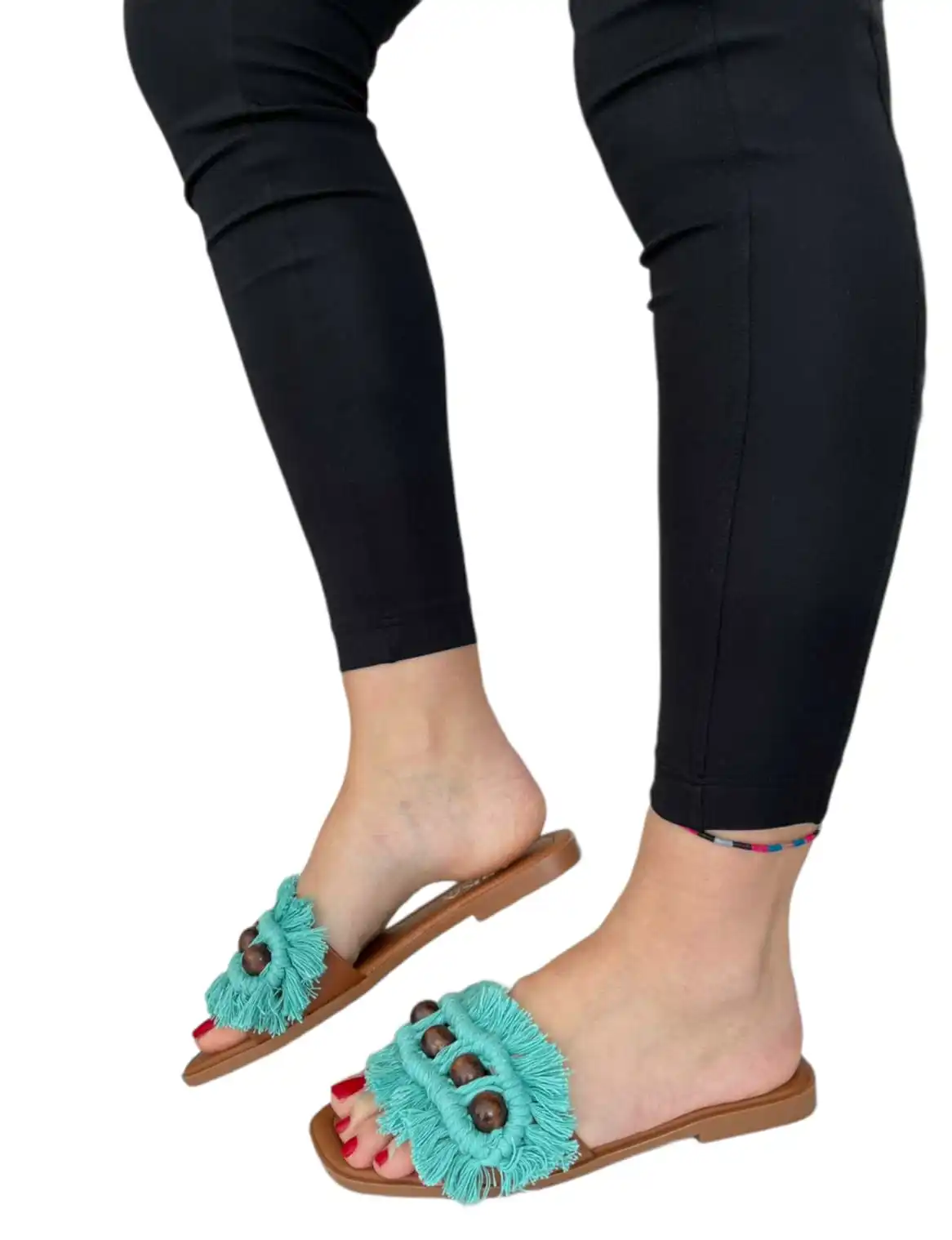 

Macrame women Slippers, Handmade Macrame Sandals, Turquoise Color, Beach Sandals, Boho Sandals, handmade Slippers Flat Shoes
