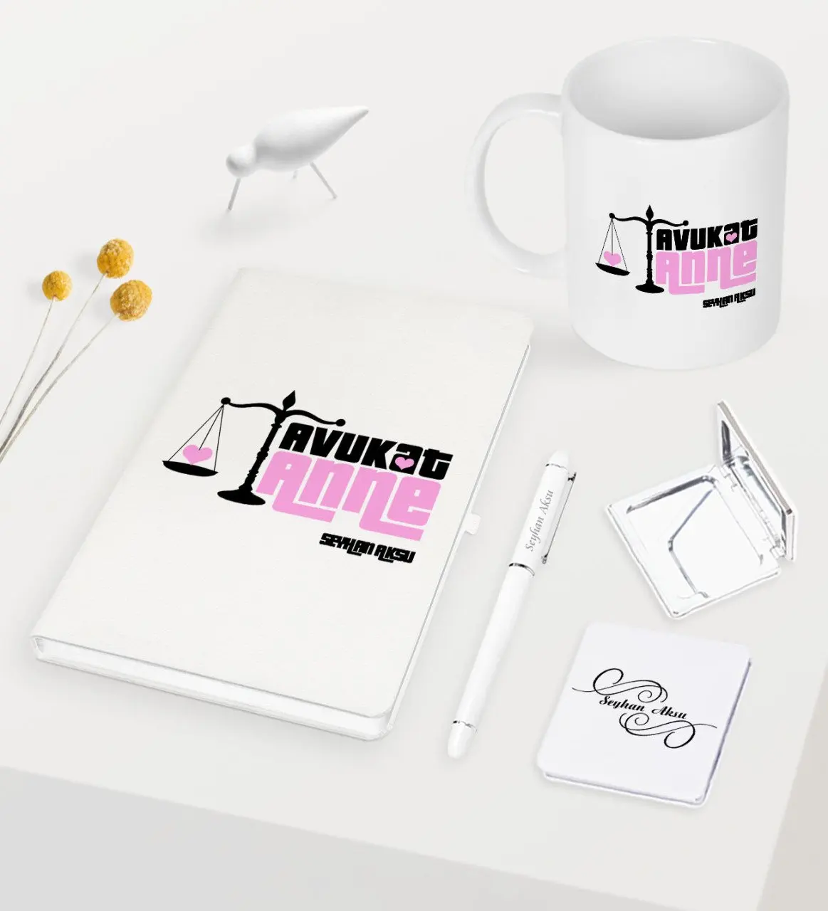 

Personalized Attorney Mother White Notebook Pen Cup Mirror Set