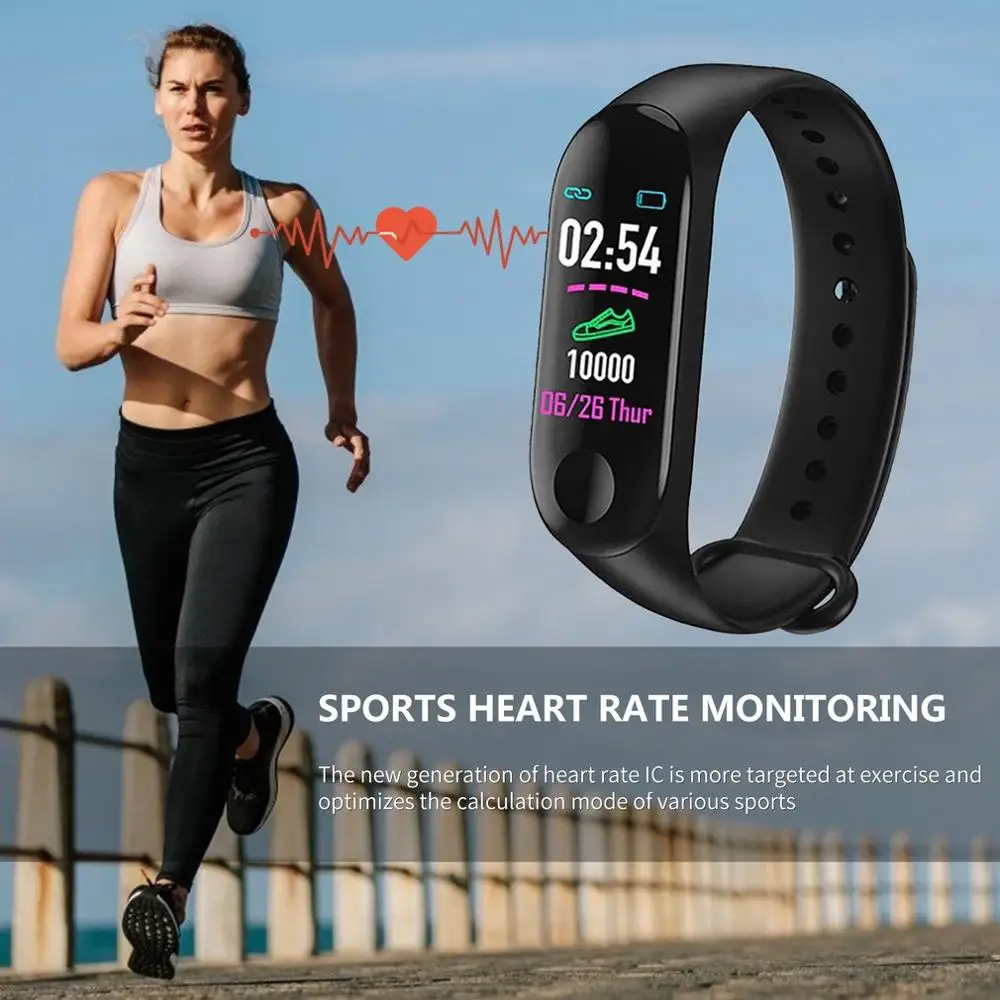 M3Plus Smart Heart Rate Monitor Wristband Pedometer Call Reminder Message Push Neutral Silicone Waterproof Sleep Monitoring | Красота и