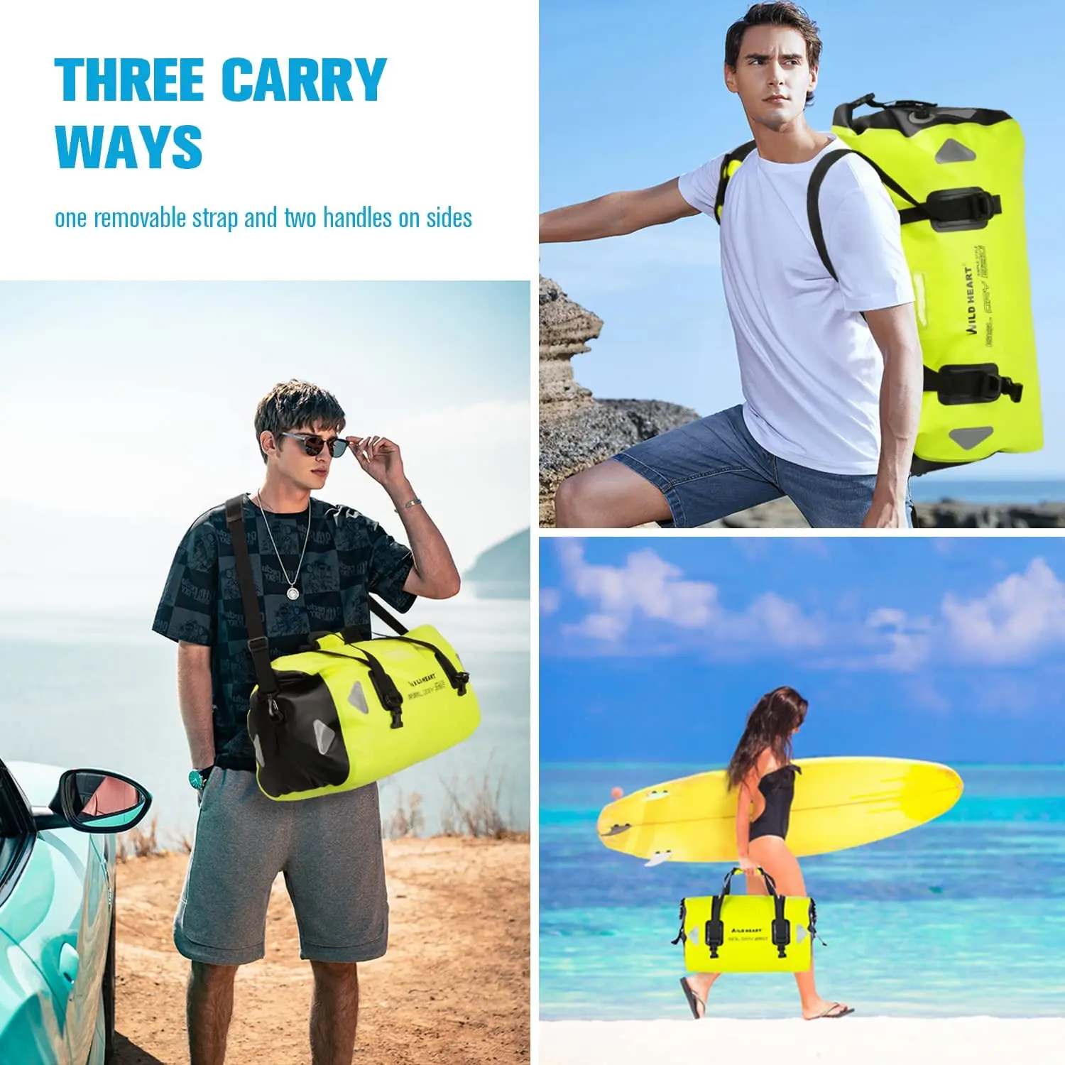 WILD HEART 40L 66L 100L Large Dry Bag Motorcycle Waterproof Tail Bag Luggage Roll Pack Bag For Travel Camping Kayaking Motorbike