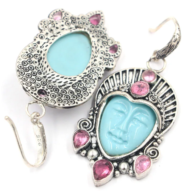 59x24 мм Удивительный Большой Персия богини лицо создан синий топаз розовый