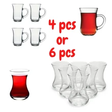 Glasses Turkish Tea Cups Set of 6 pcs Thin Waist 2 Types High Quality With Handle 125 And 140 cc Traditional English Tea Service
