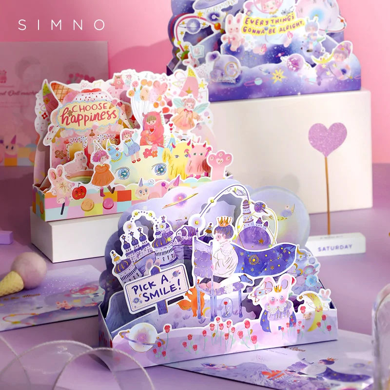 

Fairytale Town 3D Bronzing Greeting Card Children's Birthday Gifts Festival Blessing Postcard With Illustration Envelope