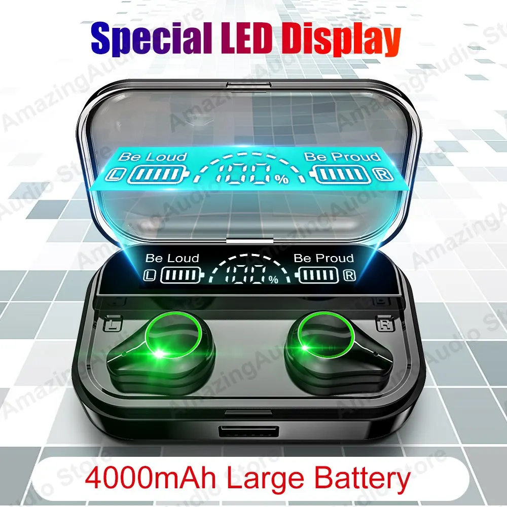 TWS 4000 мАч Bluetooth наушники светодиодный дисплей беспроводные водонепроницаемые