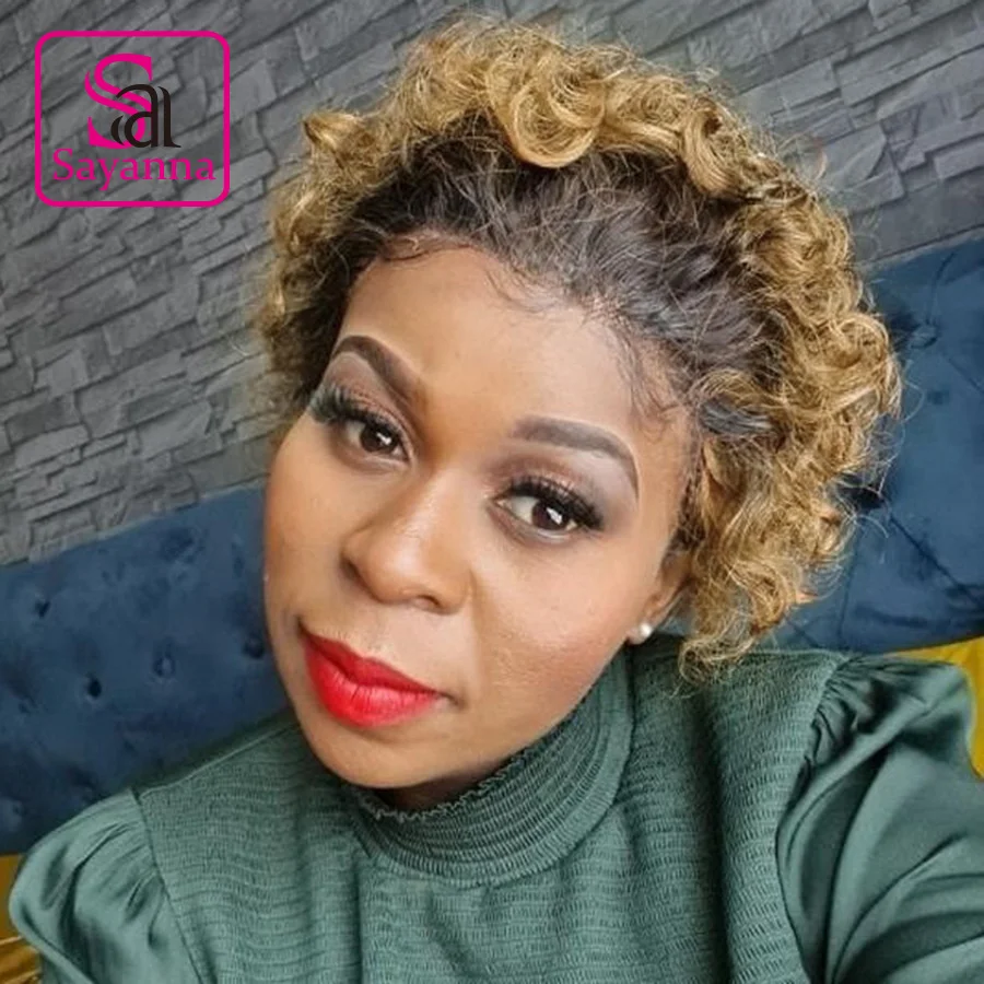 

Curly Wigs Human Hair Ombre Blonde Lace Frontal Wigs Lace Front Human Hair Wigs Pixie Cut Wig Short Wigs Human Hair Honey Blonde