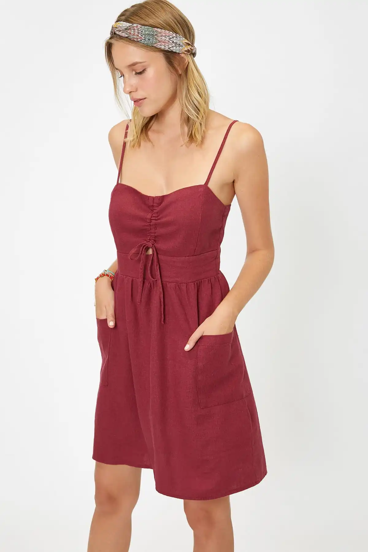 Coton женское Бордовое платье 9YAL88099IW|Женские платья| |