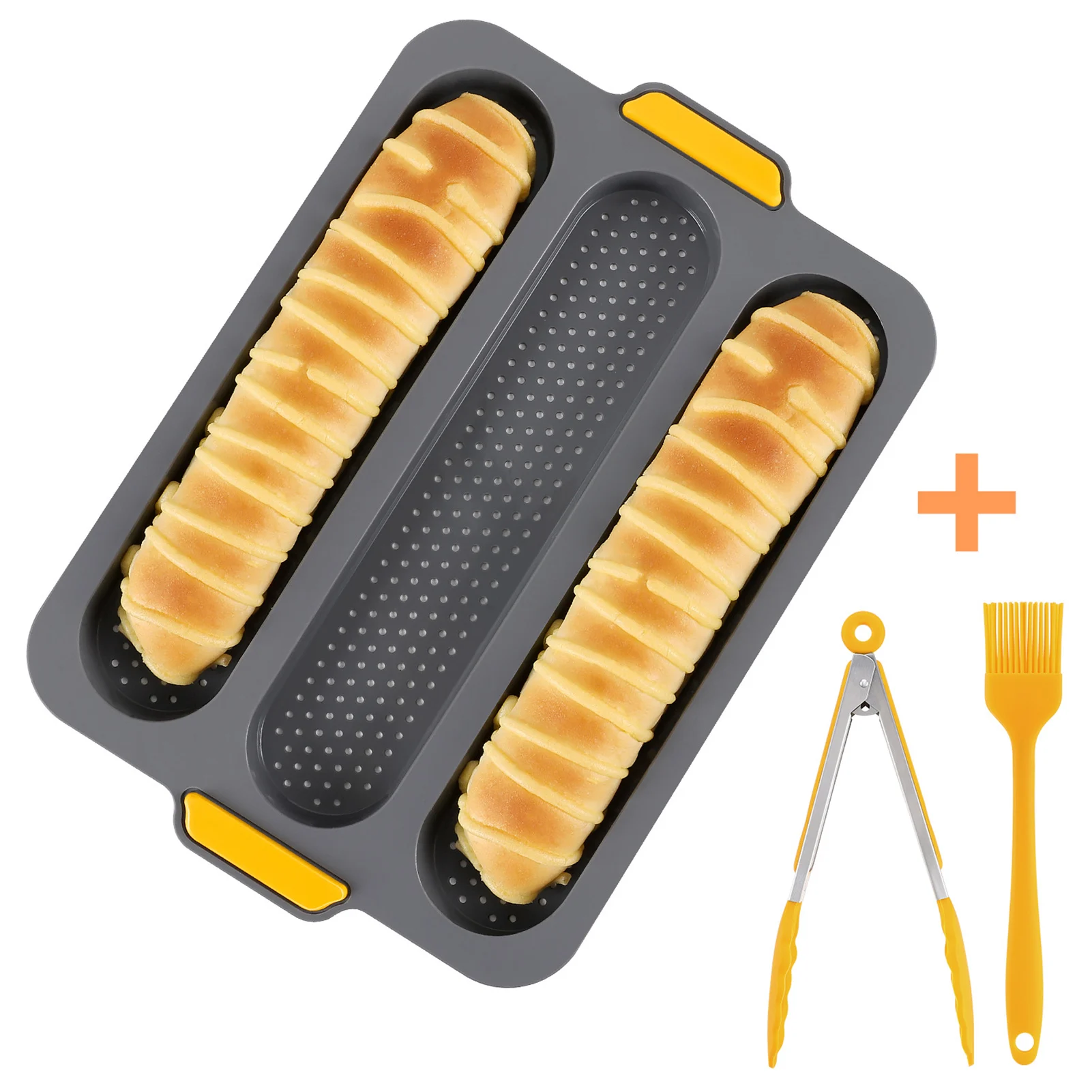 

Baguette Bread Baking Mold Set Toast Cake Mold Handmade DIY Baking Tool Non Stick Food Grade Silicone with Brush and Tongs
