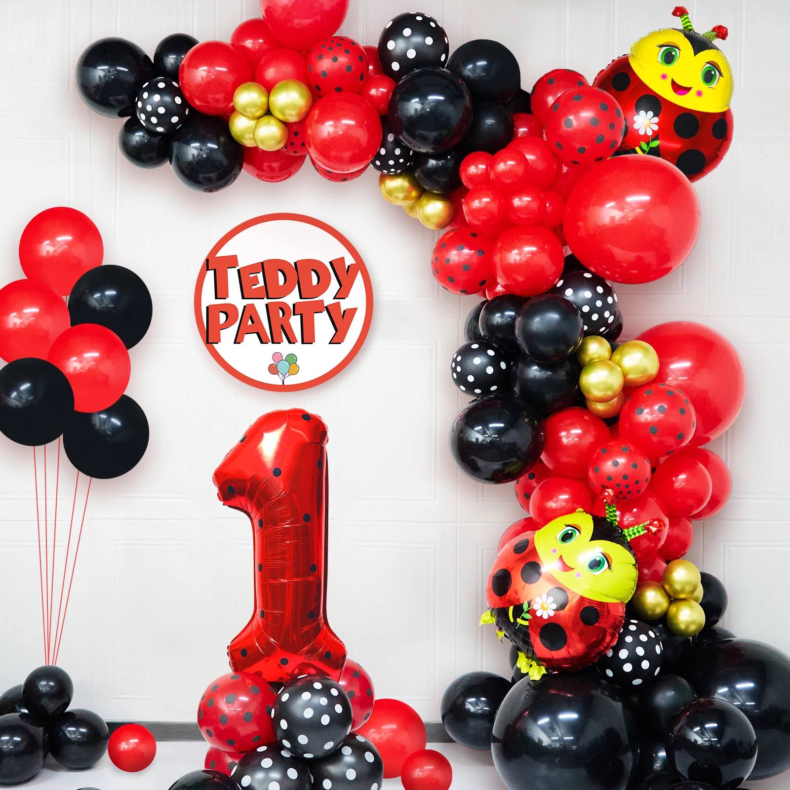

123pcs Ladybug Balloon Arch Kit Red Black Balloons Number Polka Dot Balloon for Ladybug Theme Party Baby Shower Decorations