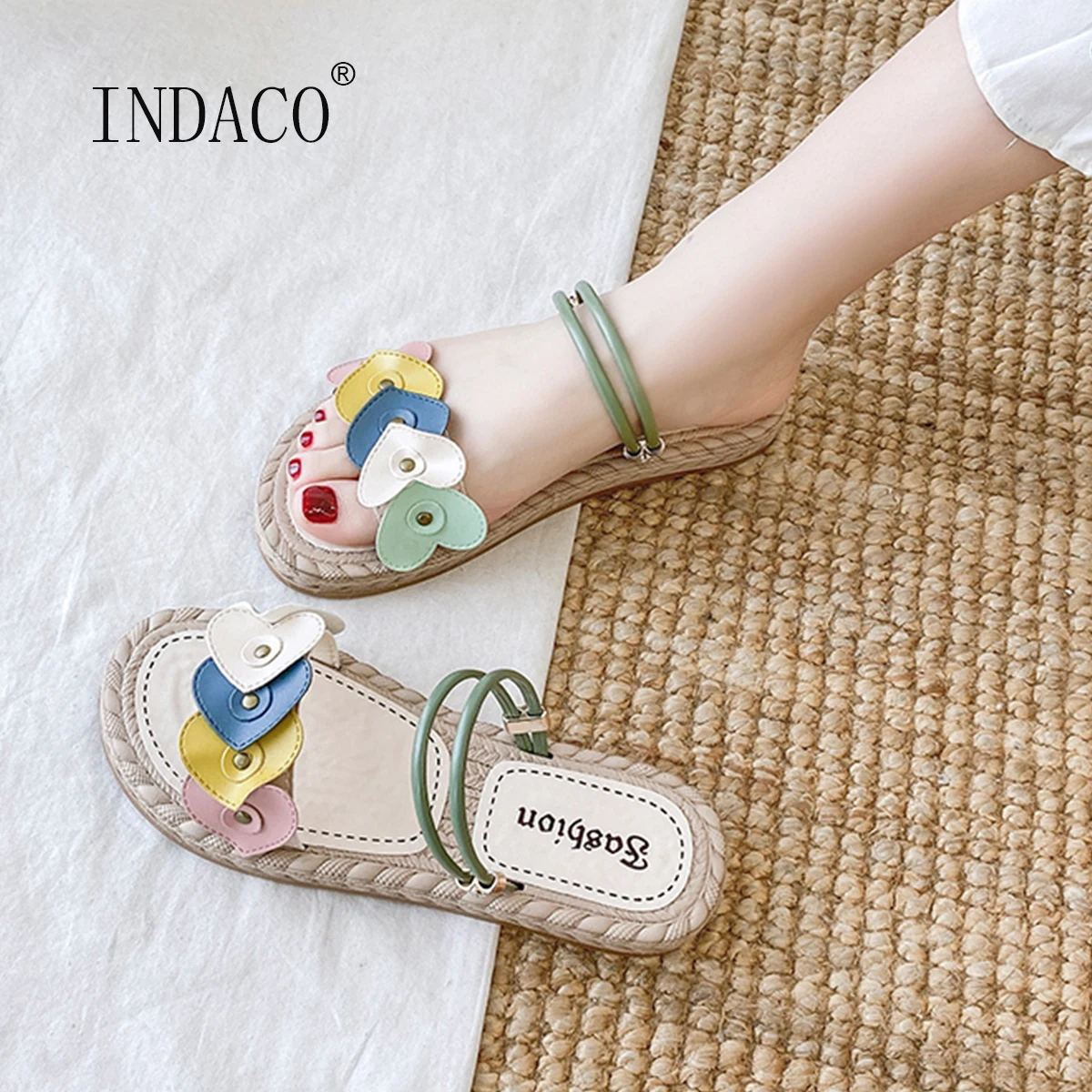 

2021 Summer Shoes Sandals Women Fashion Mixed Colors Flat Heel Slippers Outdoor Slides Beach Slipper Big Size 40
