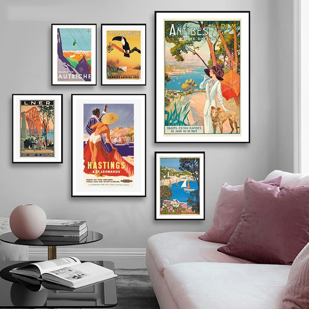 

Vintage Fashion Travel Poster Advertising Canvas Painting French London Riviera PLM Railway Art Wall Picture Bedroom Home Decor