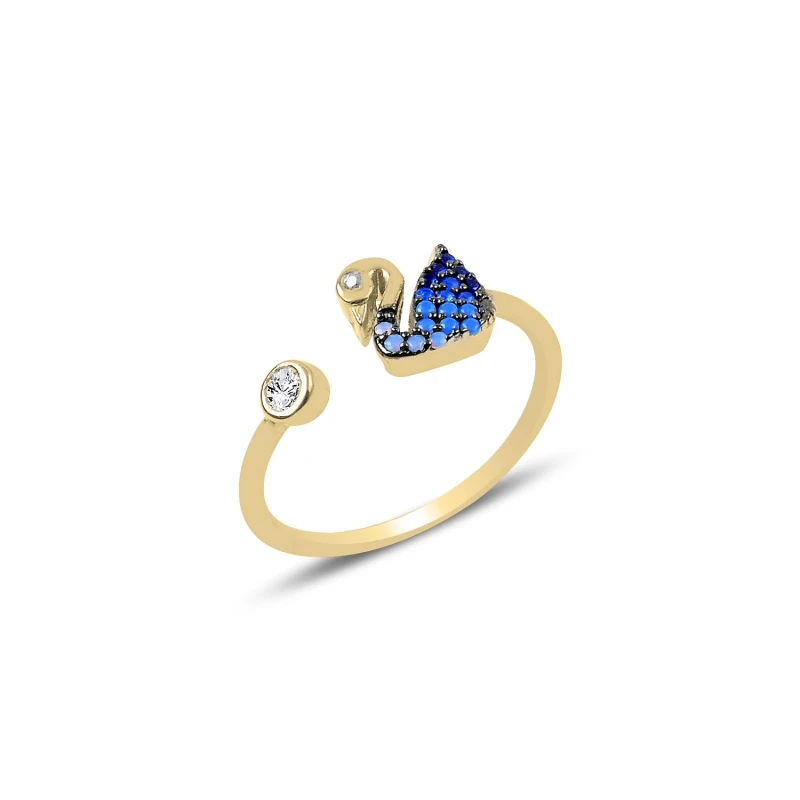 Регулируемое длинное кольцо из серебра 925 пробы с фианитом голубой градацией |