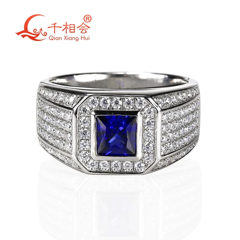 square ruby sapphire Gypsophila Real Moissanite Ring For Men and woman Sterling 925 Silver  Engagement Male Wedding Jewelry