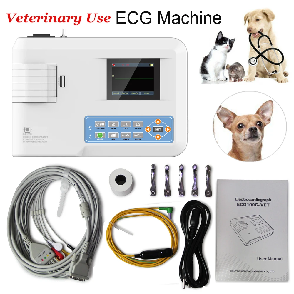 

ECG100G-VET Veterinary Single Channel Digital Elektrokardiograph ECG Machine 1 Channel 12 Lead EKG Monitor PC Software