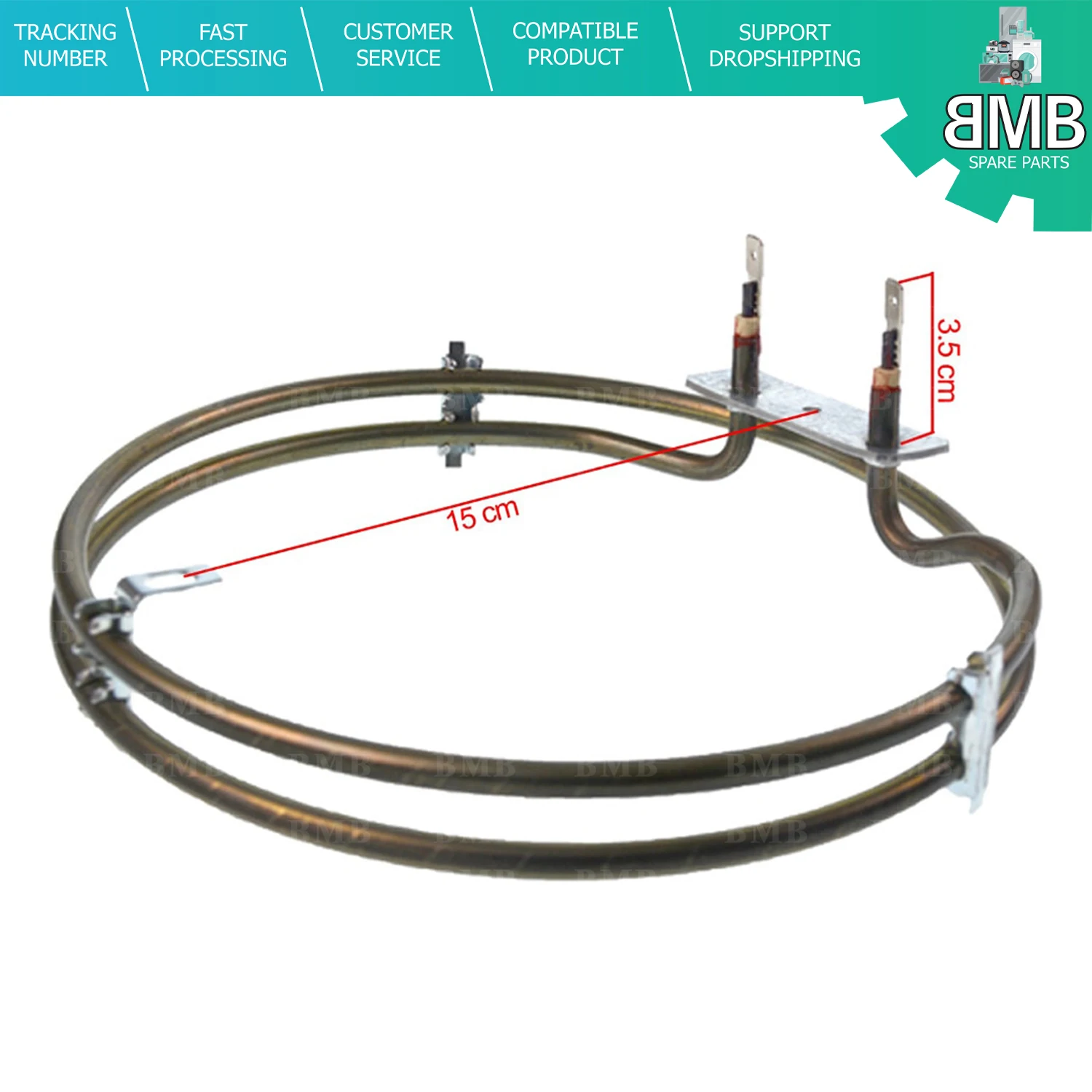 Нагревательный элемент для духового турбовентилятора 2000 Вт-220 В-195 мм подходит