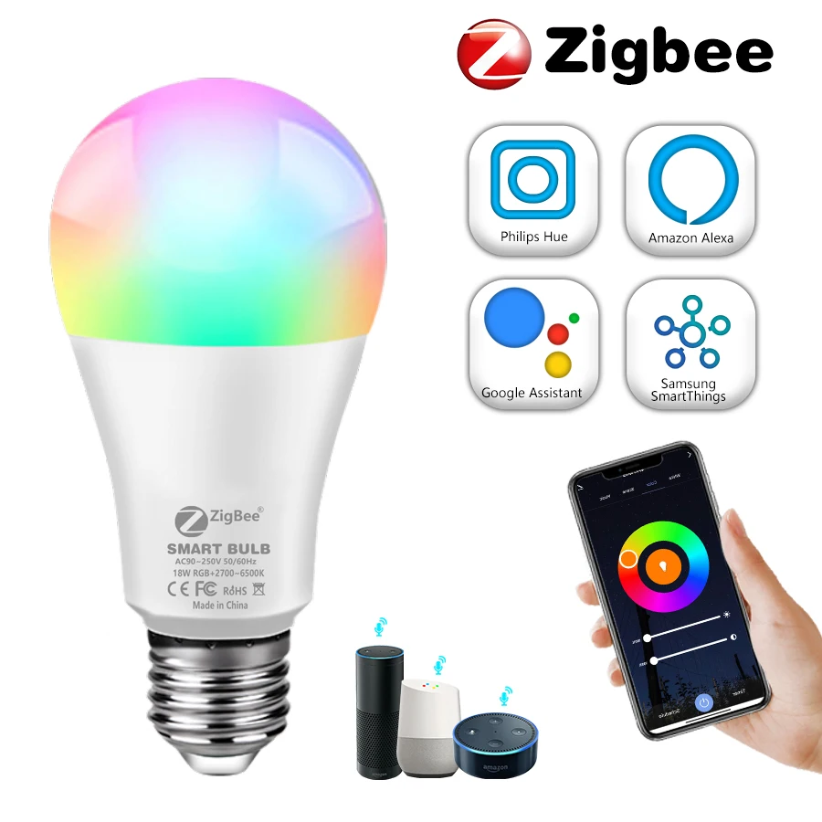 

Tuya Zigbee LED Smart Light Home E27 LED Bulbs APP Control 12W/15W /18W RGB+CW+WW Alexa Lamp Dimmable Work With Google Home