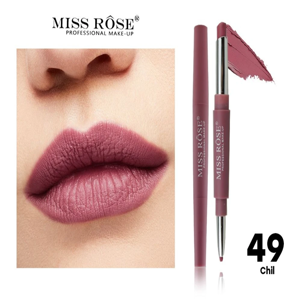 Помада для губ Кремовая + карандаш MISS ROSE увлажняет придает объем |