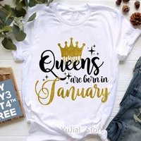 new arrival 2022 golden crown queen are born in january graphic print t shirt womens clothing tshirt femme birthday gift tops