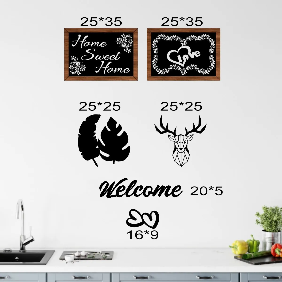 

3D Wall Wood 7 Piece Kitchen Tea Coffee Bon Appetit Design Wall Decoration Signboard Decor New Style Home Art Home Gifts Vintage