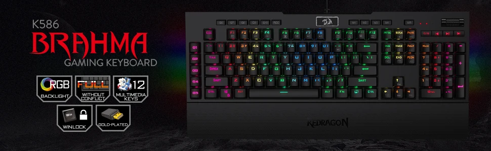 Механическая игровая клавиатура Redragon K586 Brahma RGB с 10 дополнительными встроенными большие клавиши, выделенный медиа-контроль, синие переключатели