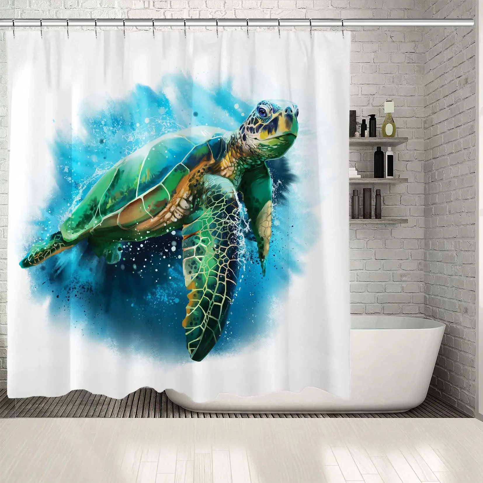Занавеска для душа Большая Морская Черепаха плавание в море подводная Дикая