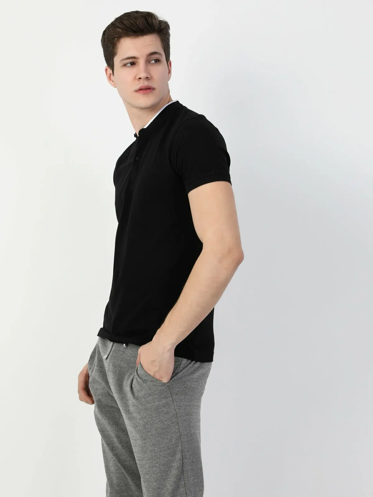 

Colins Men Slim Fit Black Short Sleeve Polo Tshirt