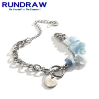 rundraw fashion silver color women aquamarine crystal panel round tag pendant bracelet jewelry party jewelry gifts bracelet