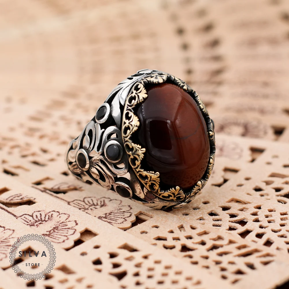 Мужское серебряное кольцо Agate Aqeeq 925 Мужские ювелирные изделия с серебряным